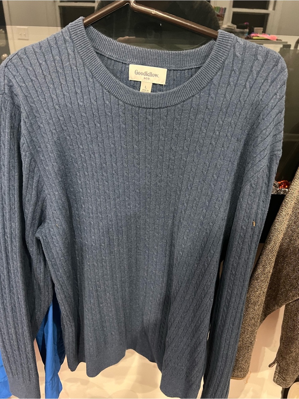Goodfellow & Co Men’s Blue Cable Knit Crewneck Sweater, Size L